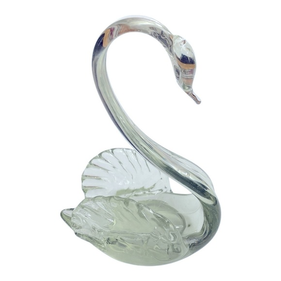 Vintage Hand Blown - Clear Glass - Long Neck Swan Figurine - Trinket Dish - Picture 3 of 9